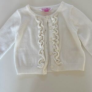 White RuffleButts Cardigan with Ruffle Detail 12-18 months